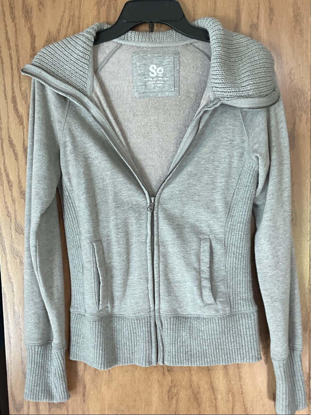 SO Light Gray Zip-Front Knit Hoodie Cardigan
